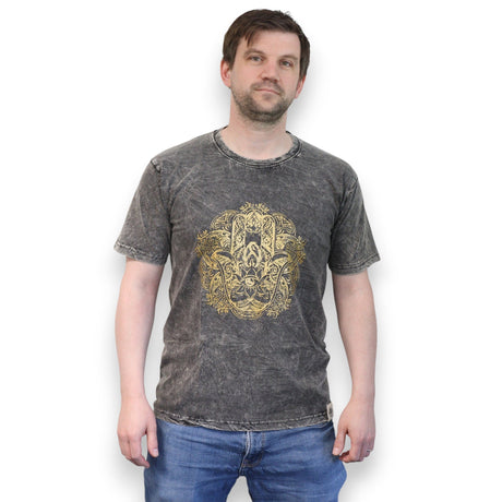 Medium Stone Washed T-Shirt - Hamsa - Dark Grey - SHAMTAM.COM