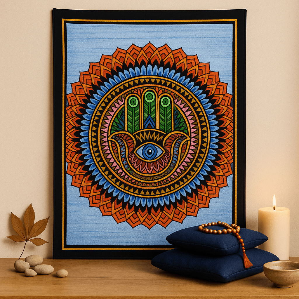 Hamsa Wall Art, Handbrushed Cotton - SHAMTAM.COM