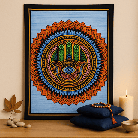 Hamsa Wall Art, Handbrushed Cotton - SHAMTAM.COM