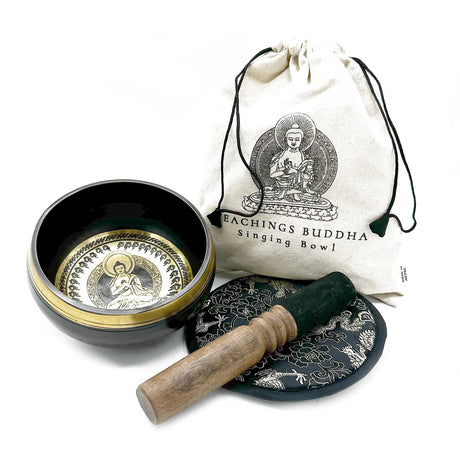 Singing Bowl Gift Set - 14cm - Teachings Buddha - Hand Beaten & Engraved - SHAMTAM.COM