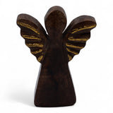 Hand - Carved Mango Wood Angel Figurine with Gold Wings - SHAMTAM.COM