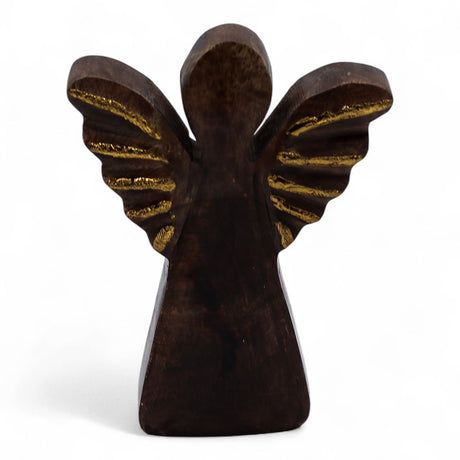Hand - Carved Mango Wood Angel Figurine with Gold Wings - SHAMTAM.COM