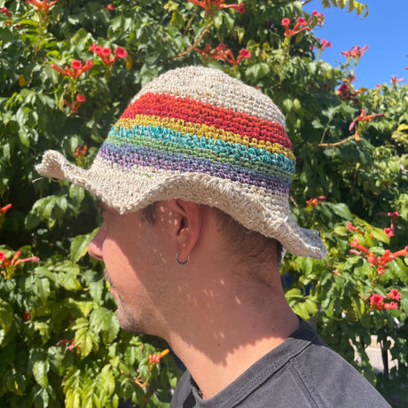 Boho Hat - Hand - Knited Hemp & Cotton Rainbow - SHAMTAM.COM