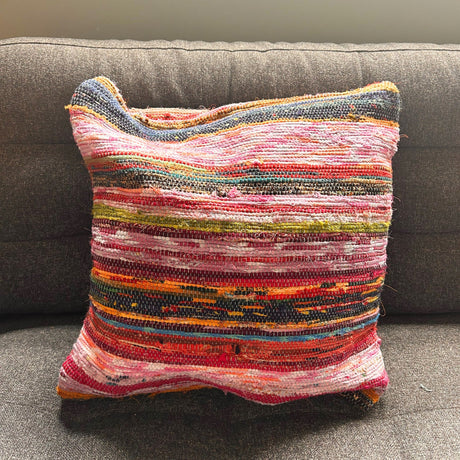 Handcrafted Aqua Blue Rag Rug Cushion Covers - Vibrant Multicolor Woven Throw Pillow for Home Decor - SHAMTAM.COM