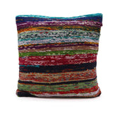 Handcrafted Aqua Blue Rag Rug Cushion Covers - Vibrant Multicolor Woven Throw Pillow for Home Decor - SHAMTAM.COM