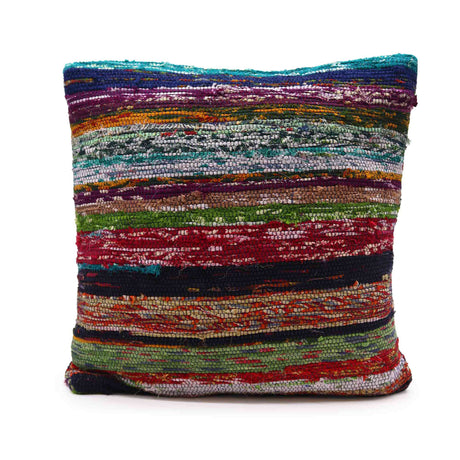 Handcrafted Aqua Blue Rag Rug Cushion Covers - Vibrant Multicolor Woven Throw Pillow for Home Decor - SHAMTAM.COM