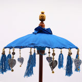 Handcrafted Bali Home Decor Parasol - 40cm Blue Cotton Umbrella with Tassels and Beads - SHAMTAM.COM