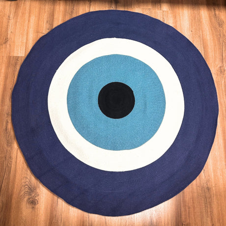 Handcrafted Cotton Rope Evil Eye Rug - 150 cm Round Protective Home Decor - SHAMTAM.COM