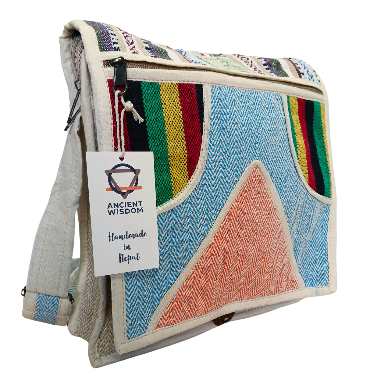 Handcrafted Hemp Laptop Messenger Bag with Geometric Design - Made in Nepal - SHAMTAM.COM