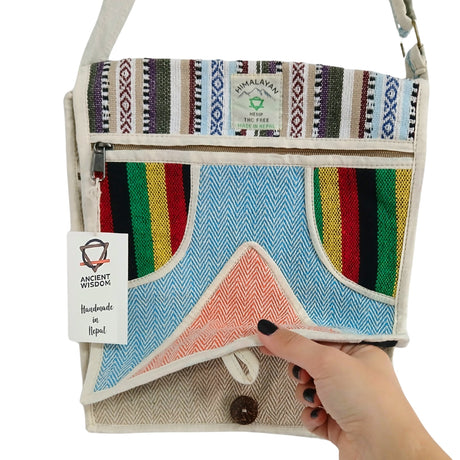 Handcrafted Hemp Laptop Messenger Bag with Geometric Design - Made in Nepal - SHAMTAM.COM