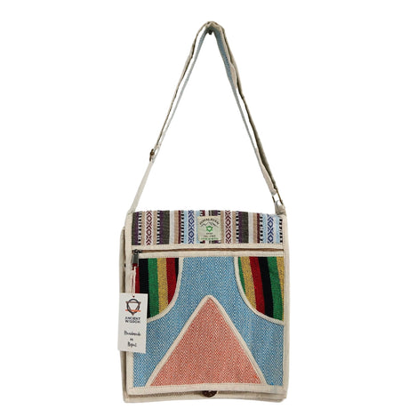 Handcrafted Hemp Laptop Messenger Bag with Geometric Design - Made in Nepal - SHAMTAM.COM
