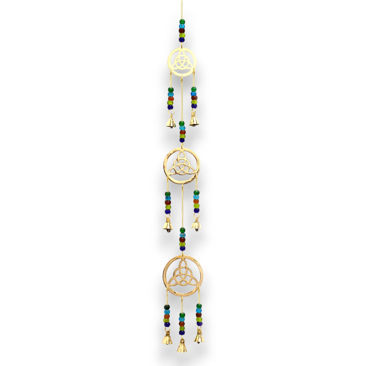 Handcrafted Indian Brass Celtic Drop Wind Chimes with 7 Melodic Bells - Vibrant Decorative Hanging Ornament - SHAMTAM.COM