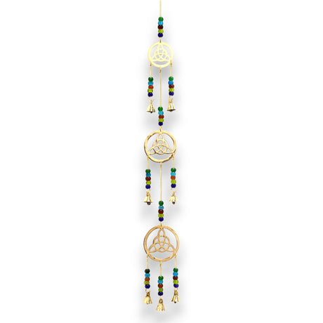 Handcrafted Indian Brass Celtic Drop Wind Chimes with 7 Melodic Bells - Vibrant Decorative Hanging Ornament - SHAMTAM.COM