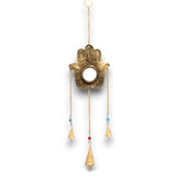 Handcrafted Indian Hamsa Wind Chime with Mirror and Brass Bells for Protection and Serenity - SHAMTAM.COM