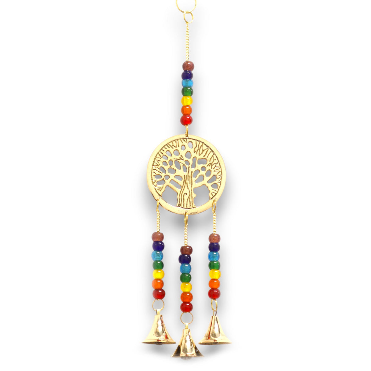 Handcrafted Indian Tree of Life Wind Chime with Chakra Beads and Brass Bells for Spiritual Balance and Home Décor - SHAMTAM.COM