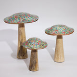 Handcrafted Large Wooden Mushroom with Mediterranean Tile Pattern – Whimsical Decorative Accent for Home and Garden - SHAMTAM.COM