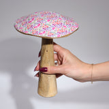 Handcrafted Large Wooden Mushroom with Mediterranean Tile Pattern – Whimsical Decorative Accent for Home and Garden - SHAMTAM.COM