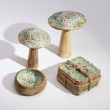 Handcrafted Large Wooden Mushroom with Mediterranean Tile Pattern – Whimsical Decorative Accent for Home and Garden - SHAMTAM.COM