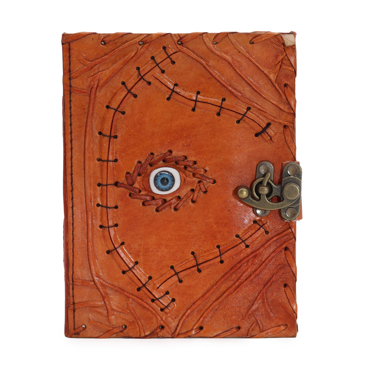 Handcrafted Leather Journal with Evil Eye Design - 160 Deckle Edge Pages, 20x15cm - Vintage Steampunk Notebook with Metal Clasp - SHAMTAM.COM
