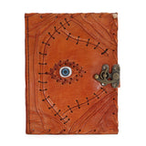 Handcrafted Leather Journal with Evil Eye Design - 160 Deckle Edge Pages, 20x15cm - Vintage Steampunk Notebook with Metal Clasp - SHAMTAM.COM