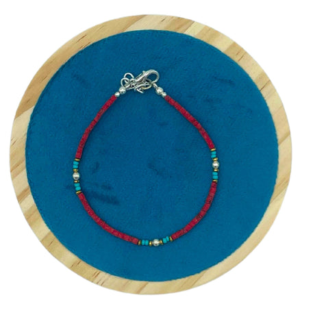 Handcrafted Nepalese Coral and Turquoise Tribal Bead Bracelet with Adjustable Chain - SHAMTAM.COM