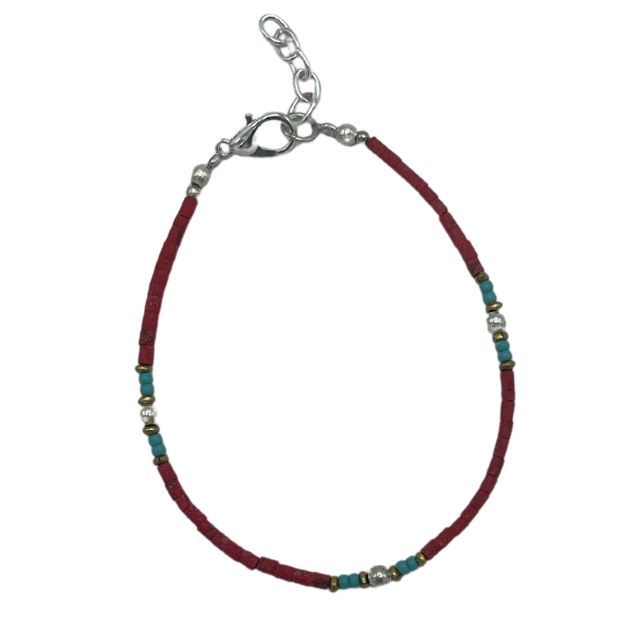 Handcrafted Nepalese Coral and Turquoise Tribal Bead Bracelet with Adjustable Chain - SHAMTAM.COM