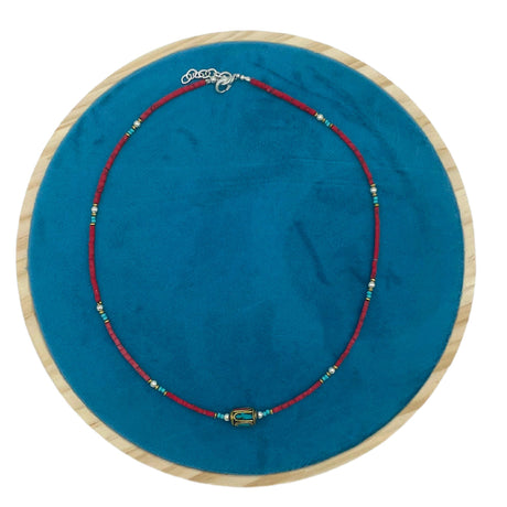 Handcrafted Nepalese Coral and Turquoise Tribal Bead Necklace with Adjustable Chain - SHAMTAM.COM