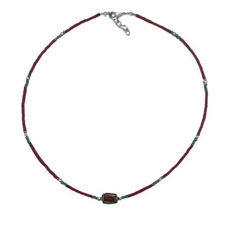Handcrafted Nepalese Coral and Turquoise Tribal Bead Necklace with Adjustable Chain - SHAMTAM.COM