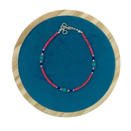 Handcrafted Nepalese Gem Bracelet with Pink Coral and Turquoise Beads - Exquisite Artistry and Vibrant Colors - SHAMTAM.COM