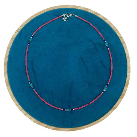Handcrafted Nepalese Necklace with Vibrant Pink Coral and Turquoise Beads - Unique Gemstone Jewelry for Casual Wear - SHAMTAM.COM