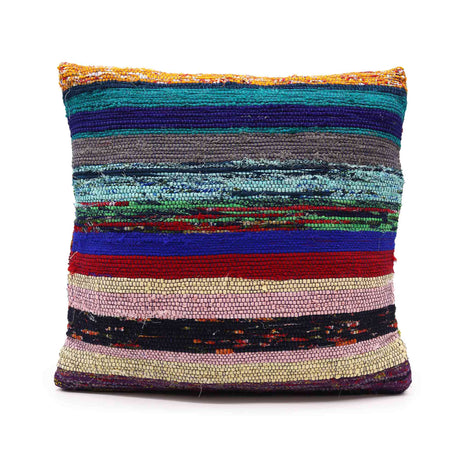 Handcrafted Rag Rug Cushion Covers - Charcoal Grey Striped Decorative Pillow - SHAMTAM.COM