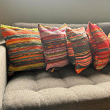 Handcrafted Rag Rug Cushion Covers in Vibrant Rich Reds - Rustic Multicolored Decorative Pillows for Home Decor - SHAMTAM.COM