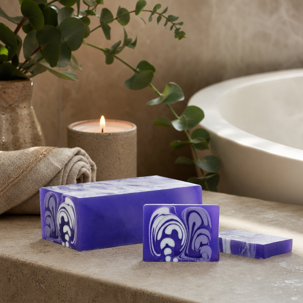 Handcrafted Soap Loaf 1.2kg - Lavender — styled in a warm, naturally lit interior
