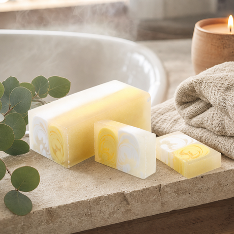 Handcrafted Soap Loaf 1.2kg - Vanilla — styled in a warm, naturally lit interior