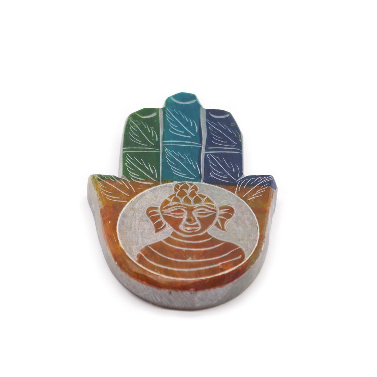 Handcrafted Soapstone Hamsa Incense Burner with Buddha Engraving for Spiritual Protection and Serenity - SHAMTAM.COM