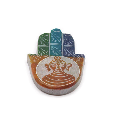 Handcrafted Soapstone Hamsa Incense Burner with Buddha Engraving for Spiritual Protection and Serenity - SHAMTAM.COM