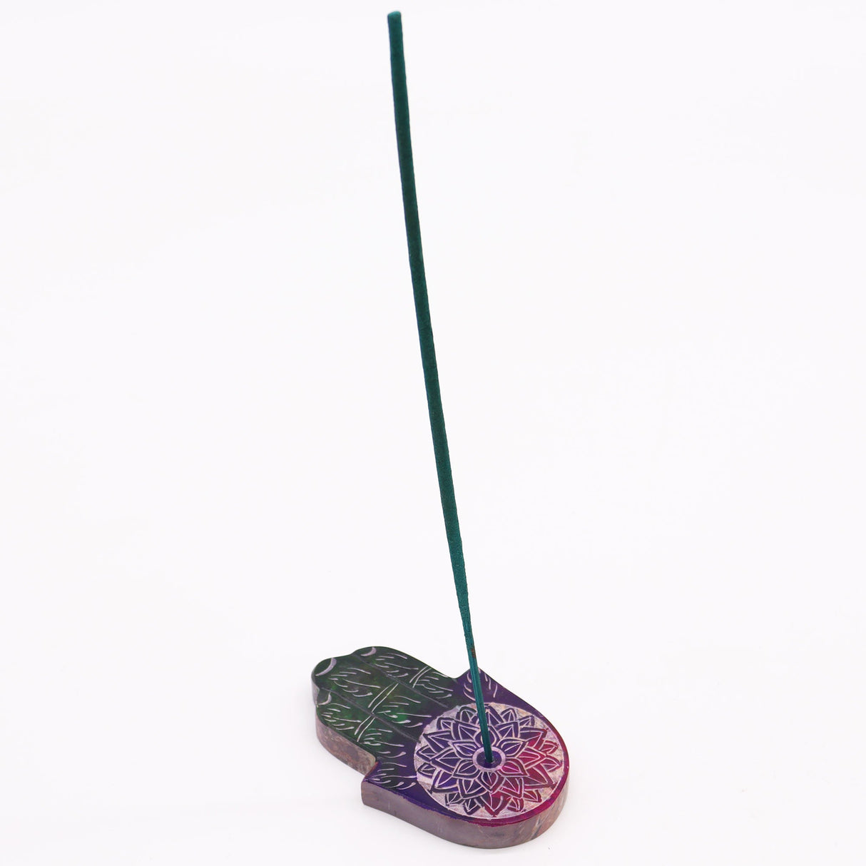 Handcrafted Soapstone Hamsa Incense Burner with Lotus Flower Design for Spiritual Protection and Serenity - SHAMTAM.COM