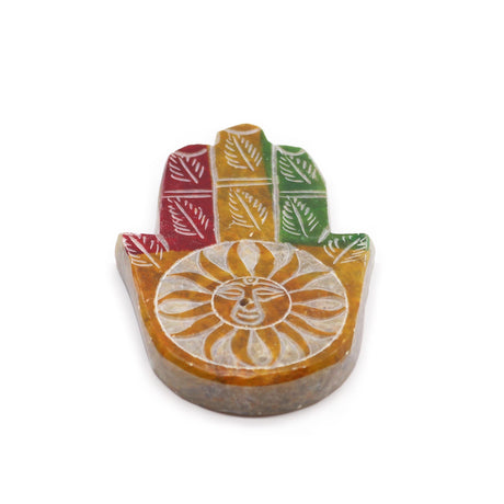 Handcrafted Soapstone Hamsa Incense Burner with Sun Face Design for Protection and Positive Energy - SHAMTAM.COM