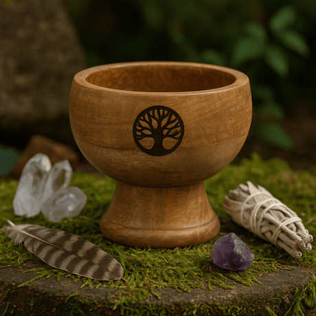 Handcrafted Wooden Tree of Life Chalice - Large Ritual Bowl & Incense Cone Holder (11x6 cm) - SHAMTAM.COM