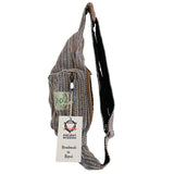 Handmade Blue Cotton Hemp Waist Bag with Herringbone Pattern - THC Free, Made in Nepal - SHAMTAM.COM