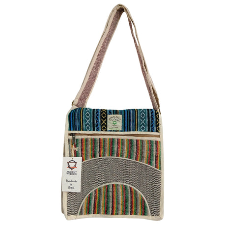 Handmade Bohemian Hemp Laptop Messenger Bag with Colorful Striped Design from Nepal - SHAMTAM.COM