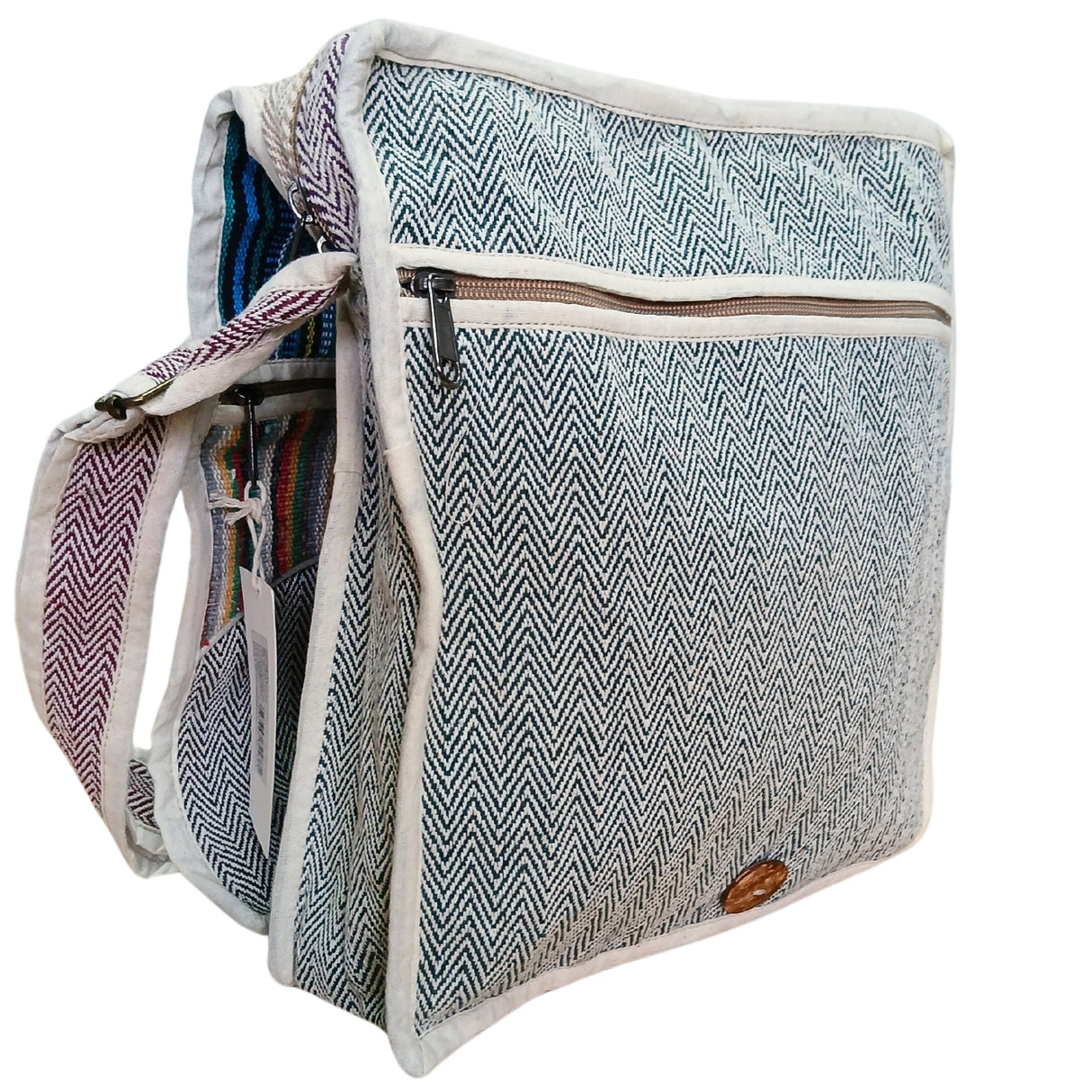 Handmade Bohemian Hemp Laptop Messenger Bag with Colorful Striped Design from Nepal - SHAMTAM.COM