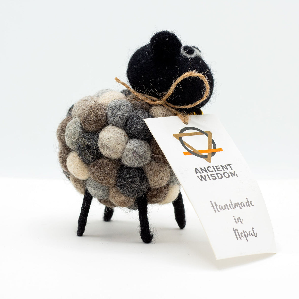 Handmade Eco - Friendly Little Felt Sheep Decoration - Multi - Toned Greys with Bell Collar - SHAMTAM.COM