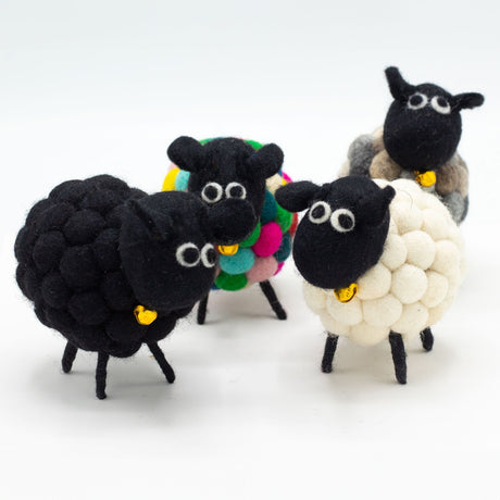 Handmade Eco - Friendly Little Felt Sheep Decoration - Multi - Toned Greys with Bell Collar - SHAMTAM.COM