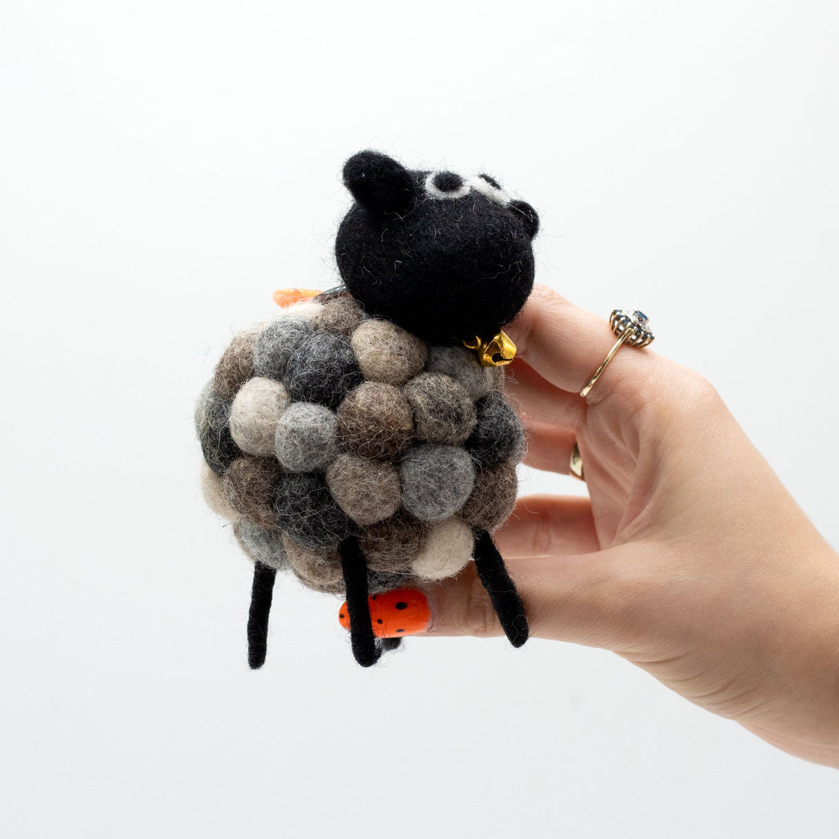 Handmade Eco - Friendly Little Felt Sheep Decoration - Multi - Toned Greys with Bell Collar - SHAMTAM.COM