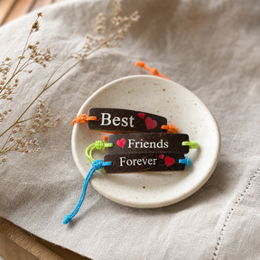 Handmade Friendship Bracelets - Friends Coconut Print — styled in a warm, naturally lit interior