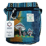 Handmade Hemp Embroidery Mushroom Shoulder Bag - Green Mushrooms Design, THC Free, Made in Nepal - SHAMTAM.COM