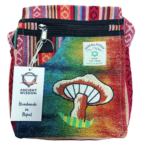 Handmade Himalayan Hemp Embroidery Mushroom Party Bag - Colorful Artisanal Design from Nepal - SHAMTAM.COM