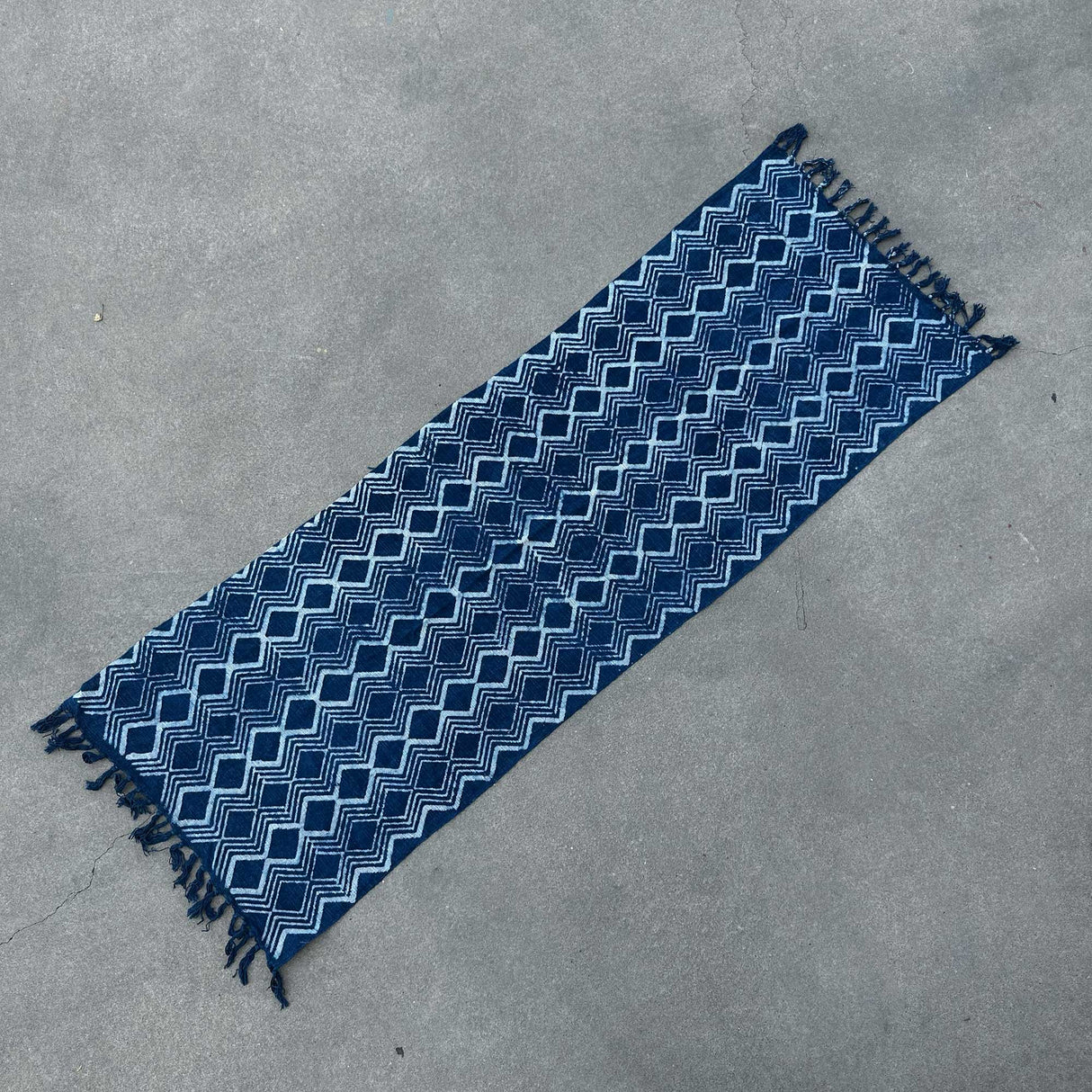 Handmade Indigo Runner - 170x60cm - Heerak Patern - SHAMTAM.COM