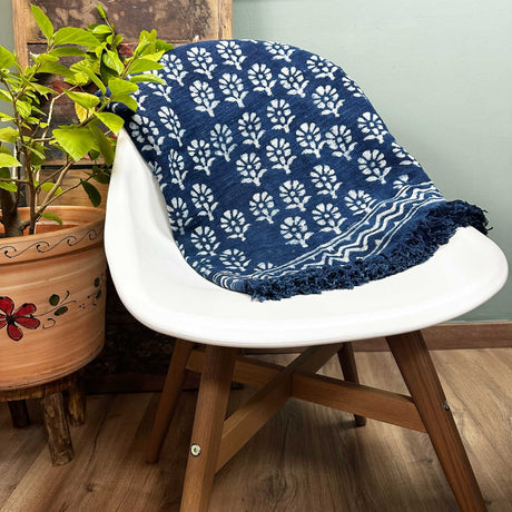 Handmade Indigo Throw - 170x120cm - Chhota Flower - SHAMTAM.COM